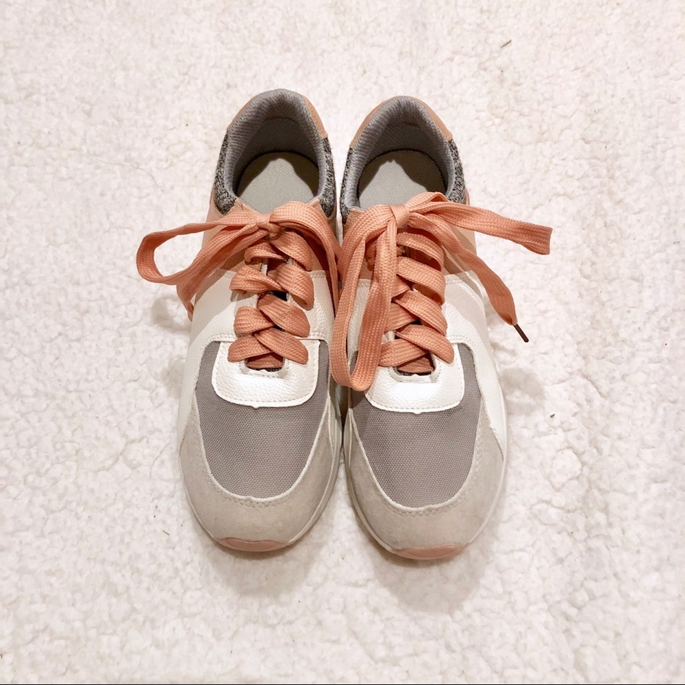 Vintage White, Pink, Grey Platform Sneakers